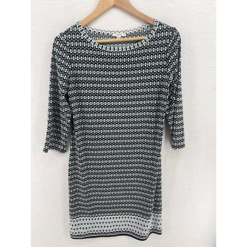 Women's Sophie Max Size Small Shift Dress Boat Neck Quarter Sleeve Black & Green